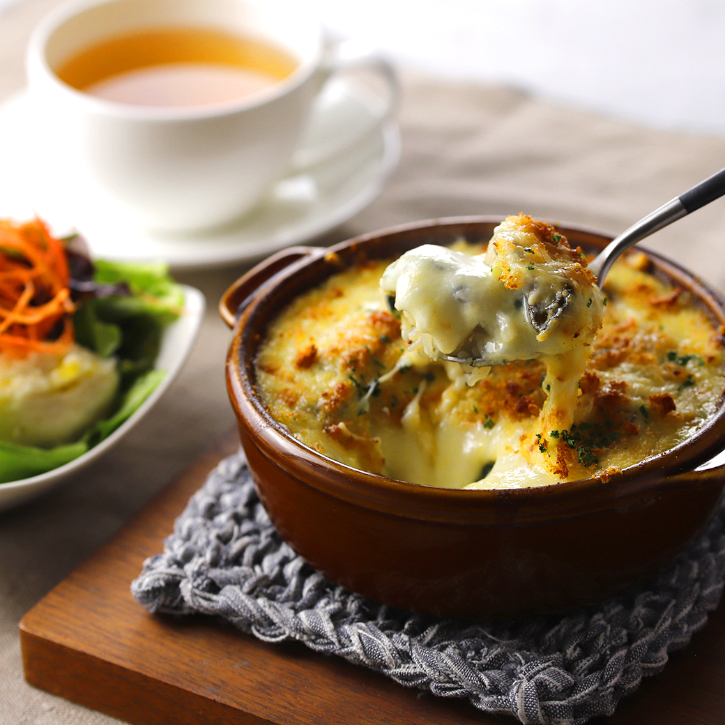 牡蠣と季節野菜のライスグラタン